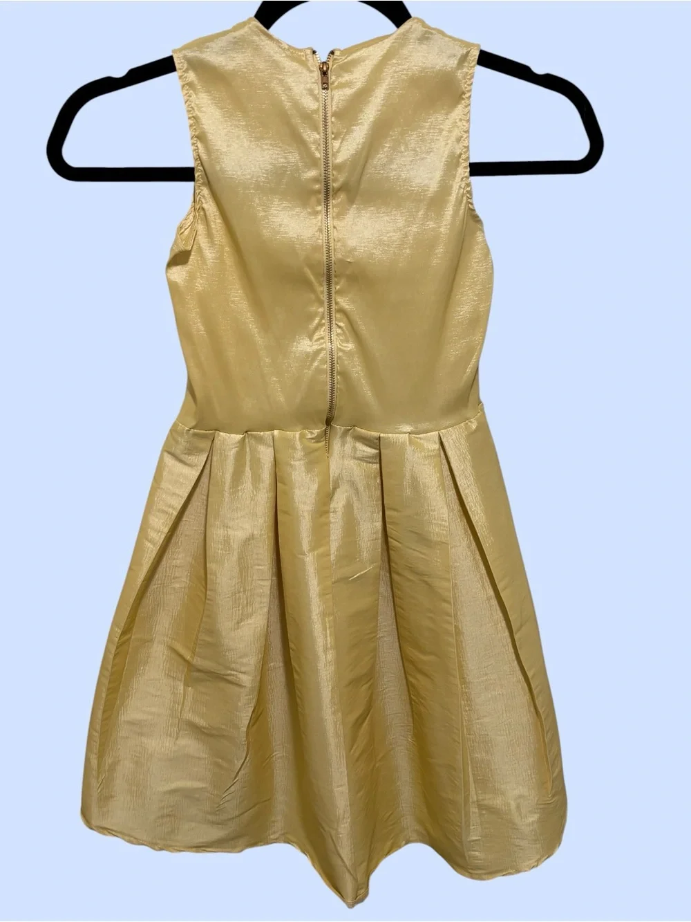 Metallic Gold Girls' Party Dress - Sleeveless Pleated Skirt Size L